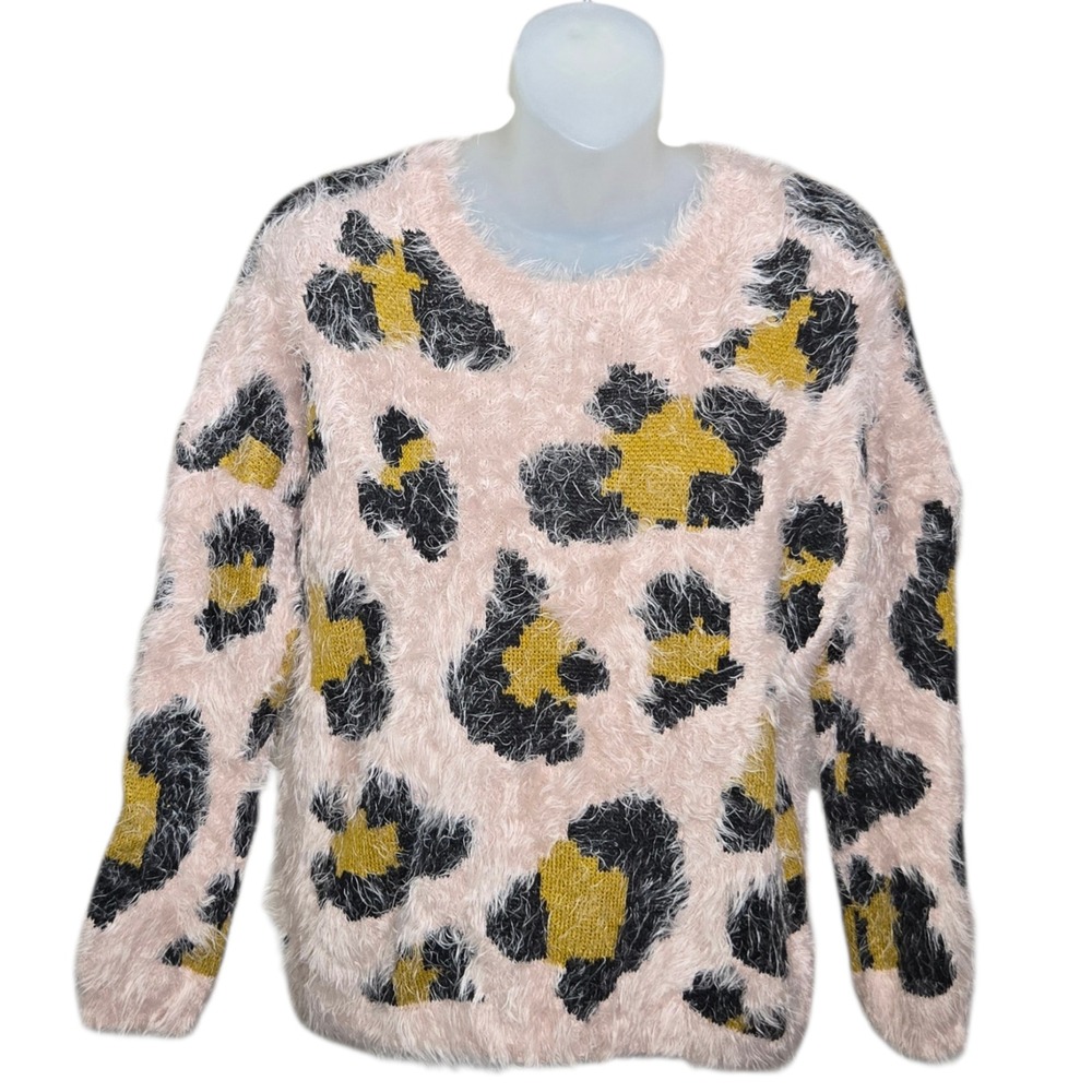 Topshop Womens‎ Eclectic Leopard Print Sweater Size 6 Eyelash Knit Mob Wife